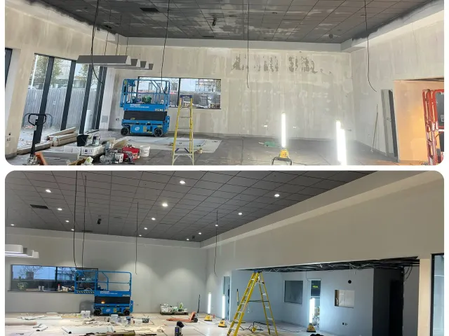 Before and after commercial spray painting in Derby